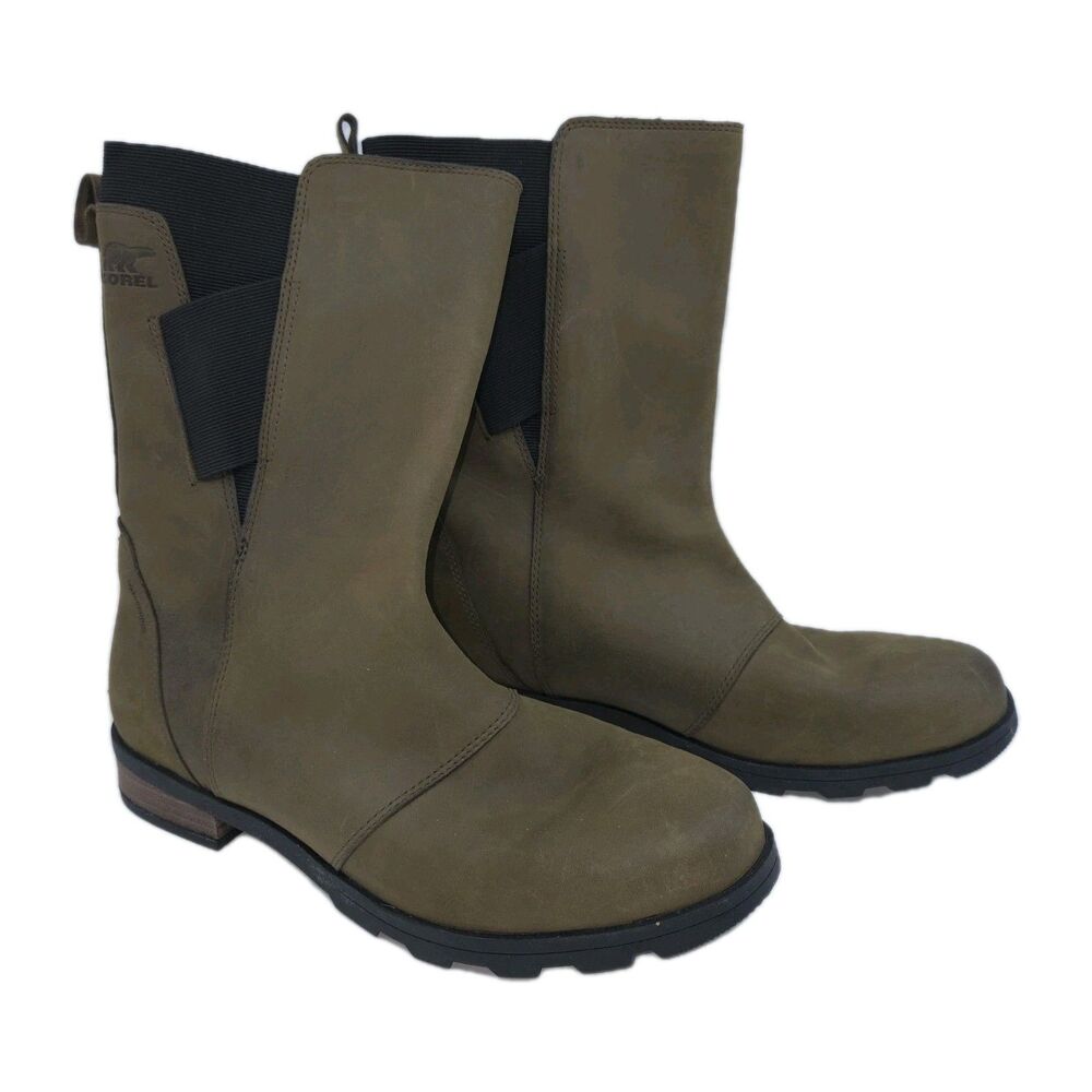 Sorel Womens Emelie Waterproof Leather Mid-Calf Boots Pull On Brown Size 12